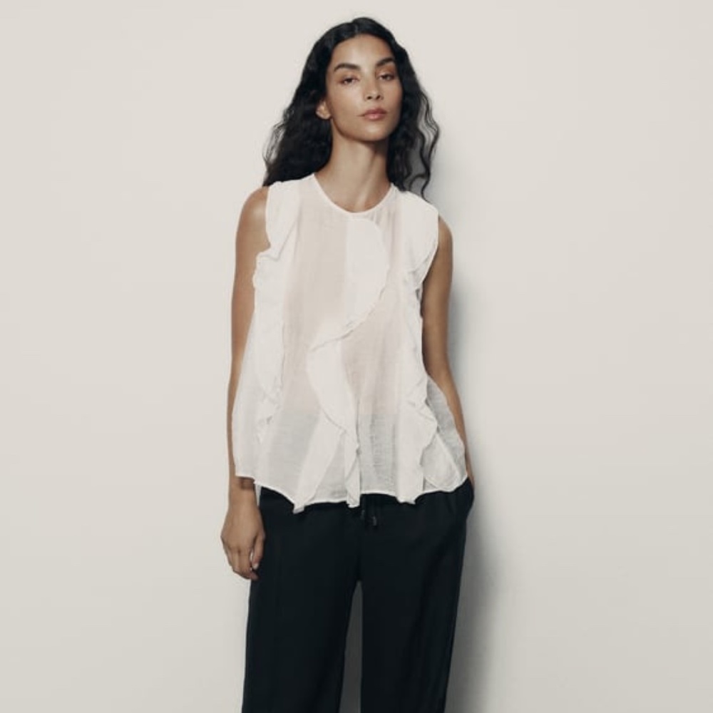 Zara Ruffled Top in White NWOT